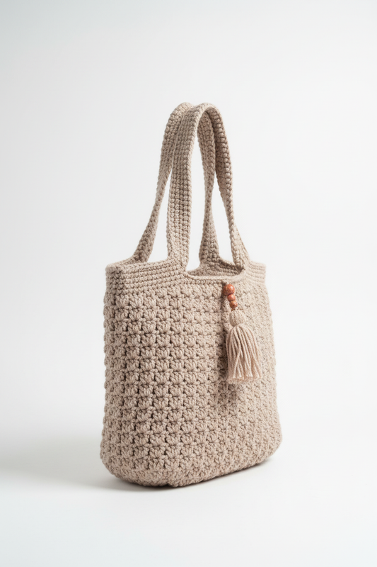 Sac beige seul sur fond blanc