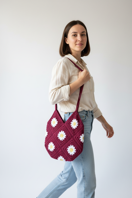 Sac au crochet fait main – Violet & Marguerites